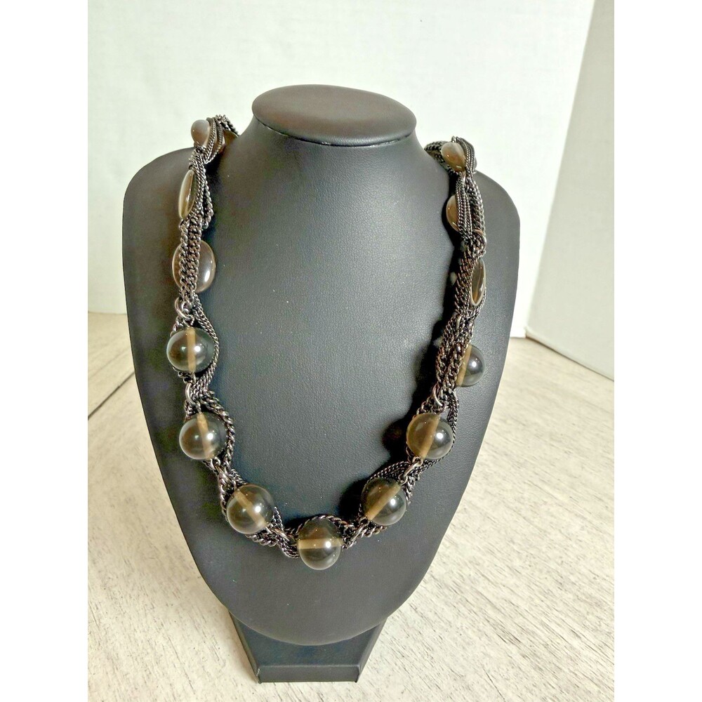 T Tahari Smoky Black Glass Bead Multi-Strand Woven Rope Chain Statement Necklace